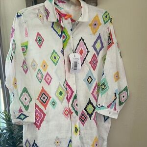 VILAGALLO 31243 WHITE IKAT PRINT SHIRT DRESS